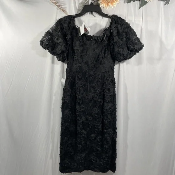 NWT $248 XSCAPE‎ [ 2 ] Off Shoulder 3D Lace Sheath Dress in Black